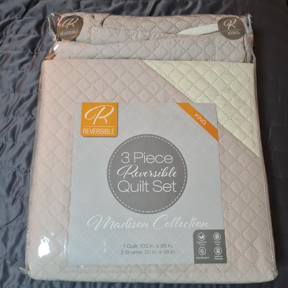 Madison Collection King Size 3-Piece Reversible Quilt Set